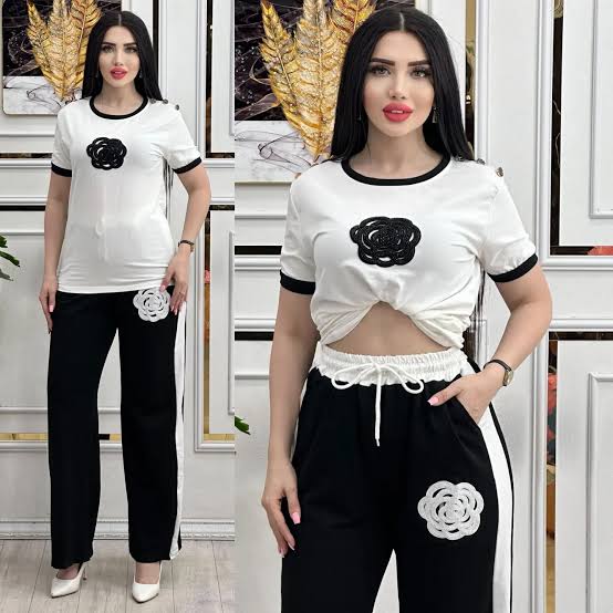 White Flower Style Track Suit