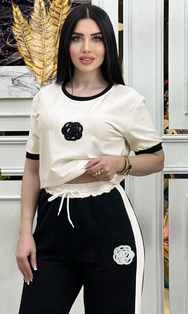 White Flower Style Track Suit
