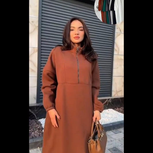 Long Winter Warm Fleece Dress - Brown (AK)