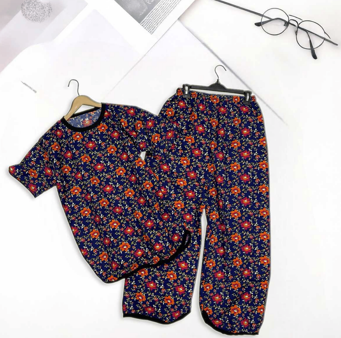 DEEP BLUE POPPY GARDEN PRINTED SHIRT AND TROUSER
