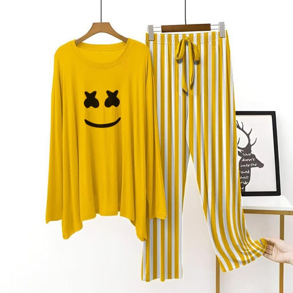 Marshmallow   Yellow Lining  Printed Nightwear ( Full Sleeve  )