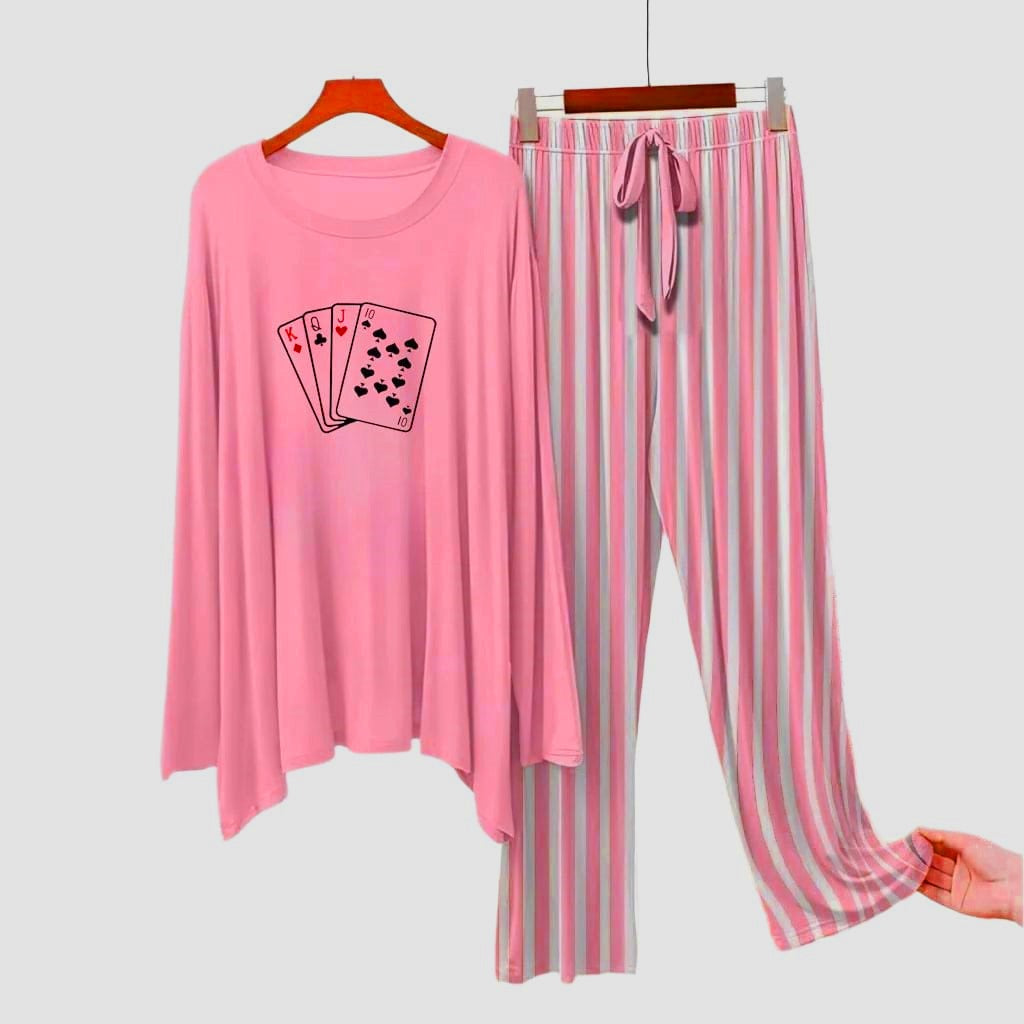 Pink Rose Flower Printed Shirt With Lining Trouser