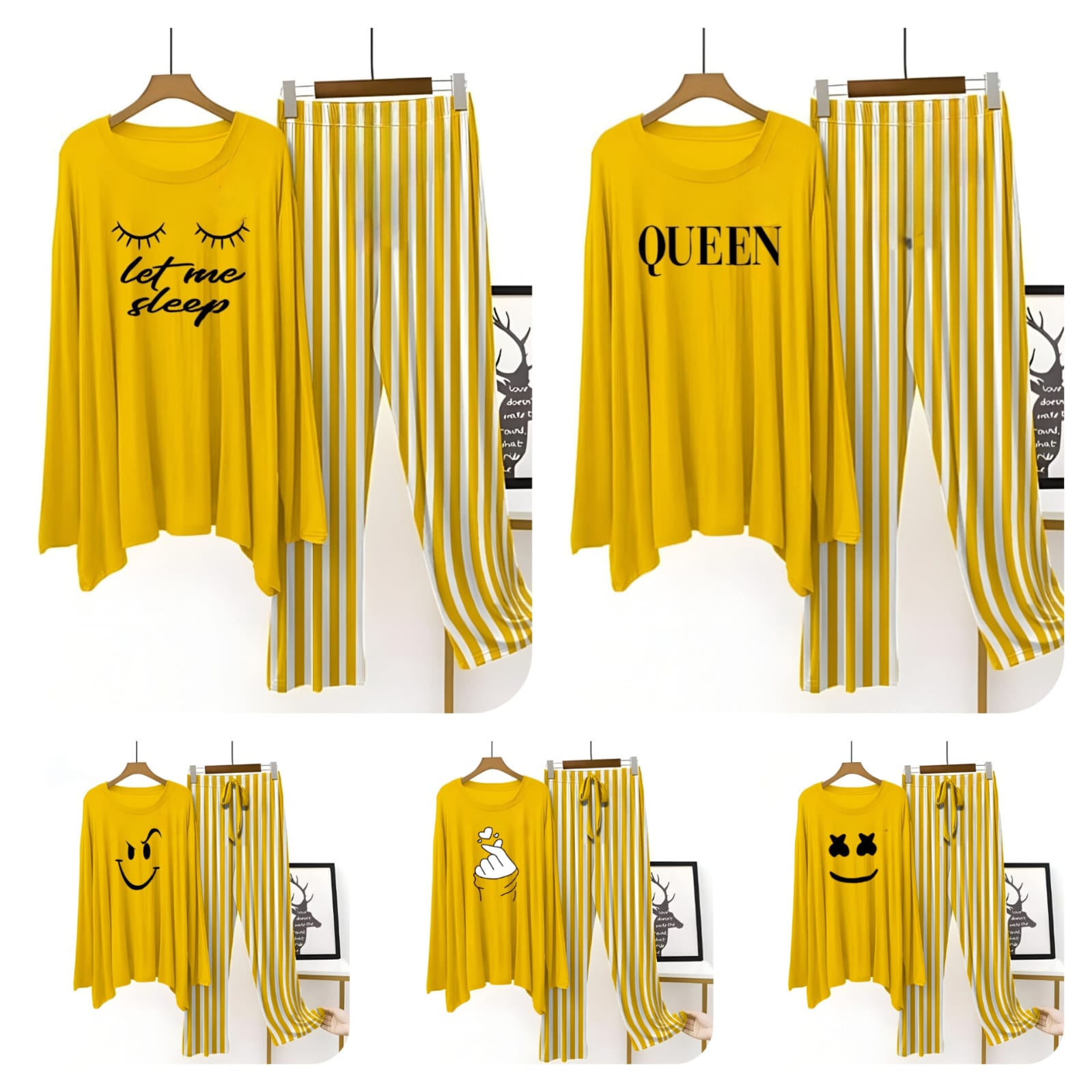 Yellow Lining Finger Love Printed Nightwear Full Sleeve