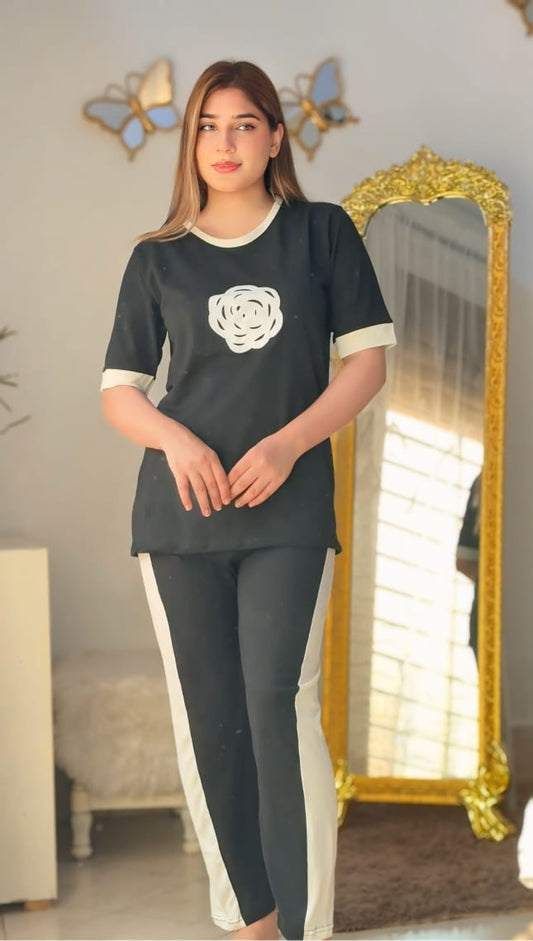 Black Flower Style Track Suit
