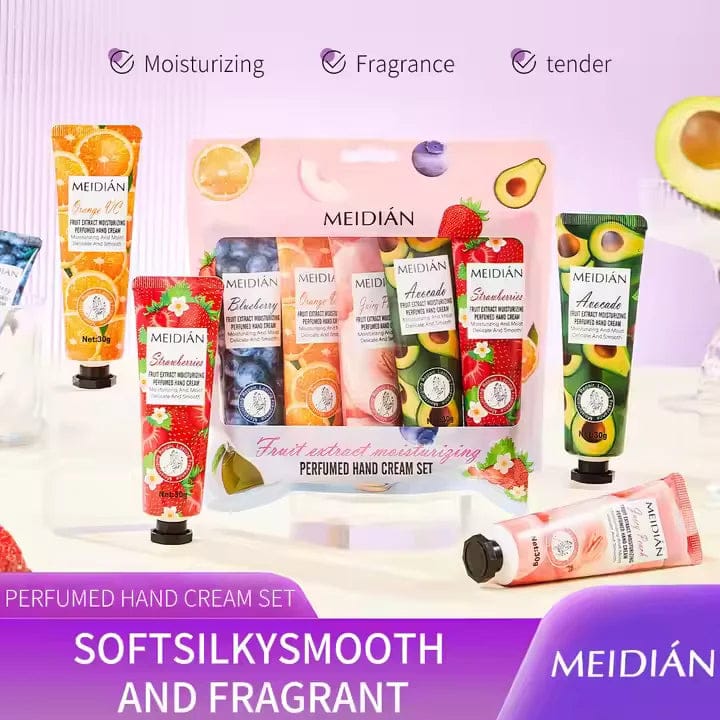 Pack Of 5 Meidian Fruit Extract Moisturizing Perfumed Hand Cream Set