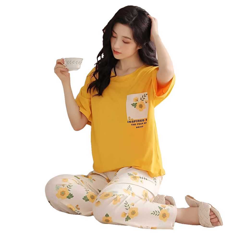 Yellow Flowers print   ( PJ'S Night Dress )