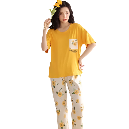 Yellow Flowers print   ( PJ'S Night Dress )