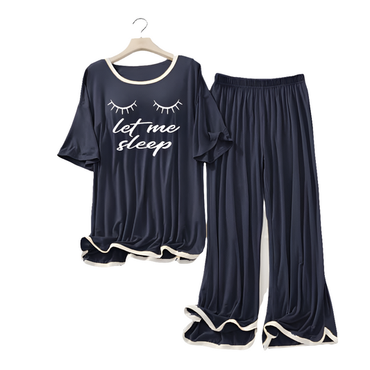 NAVY BLUE White Border Let Me Sleep Printed Flapper Style Dress