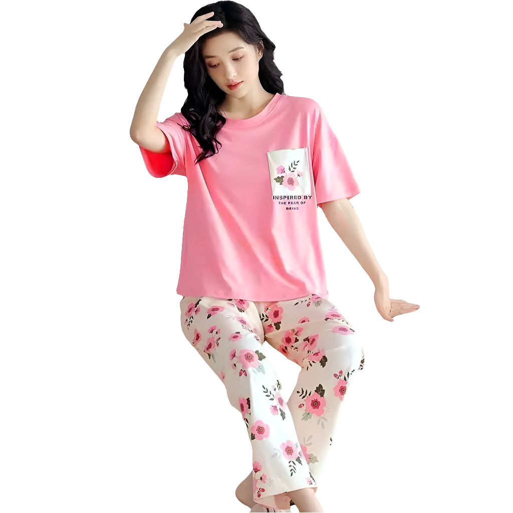 Pink Flowers print   ( PJ'S Night Dress )