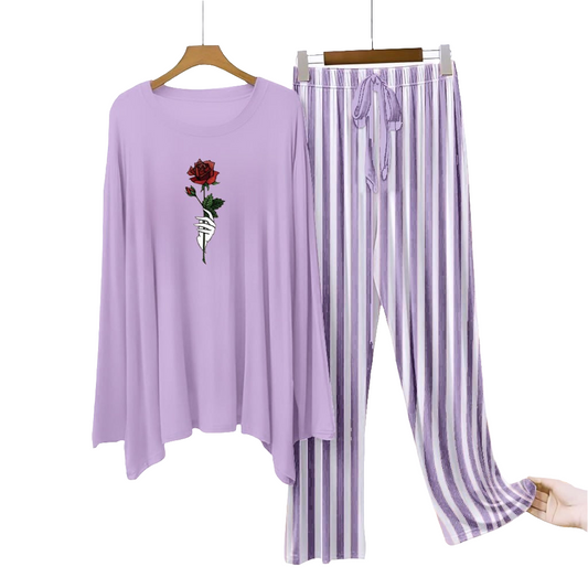 Purple ( Rose Flower) Printed Shirt With Lining Trouser