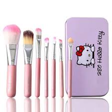 Hello Kitty Makeup Brushes Kit With A Storage Box - Set Of 7 Pcs Brushes