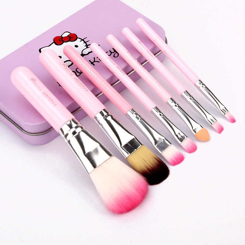 Hello Kitty Makeup Brushes Kit With A Storage Box - Set Of 7 Pcs Brushes