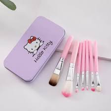 Hello Kitty Makeup Brushes Kit With A Storage Box - Set Of 7 Pcs Brushes