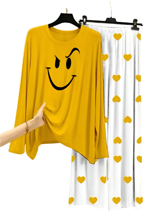 Smile Printed Yellow Shirt With Yellow  Dill Printed Trouser