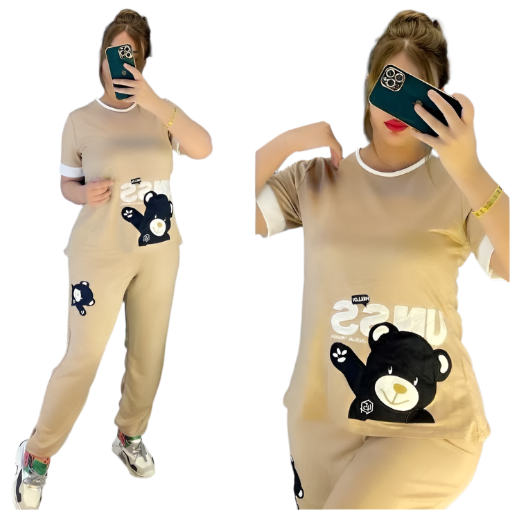 Black teddy bear  on Skin  Nightwear ( PJ'S Night Dress )