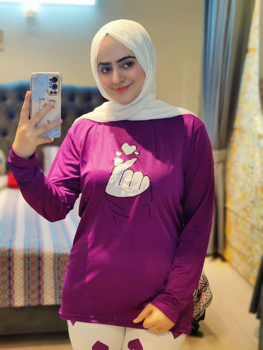 Finger Love  Printed Purple Shirt With Heart Printed Trouser