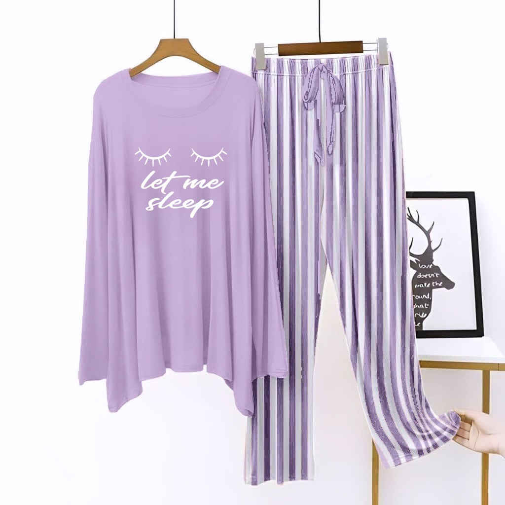 Purple (let me sleep) Printed Shirt With Lining Trouser