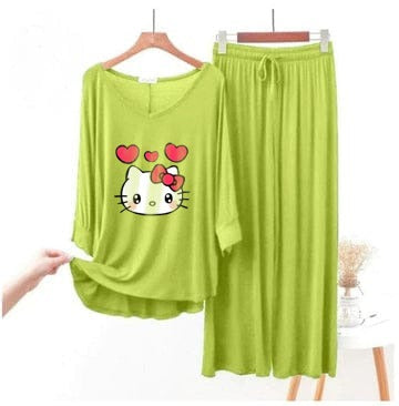 Lemon Green Full SLEEVE Kitty Palazzo style night Dress