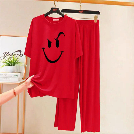 Red Smile Printed Flapper Style  Dress