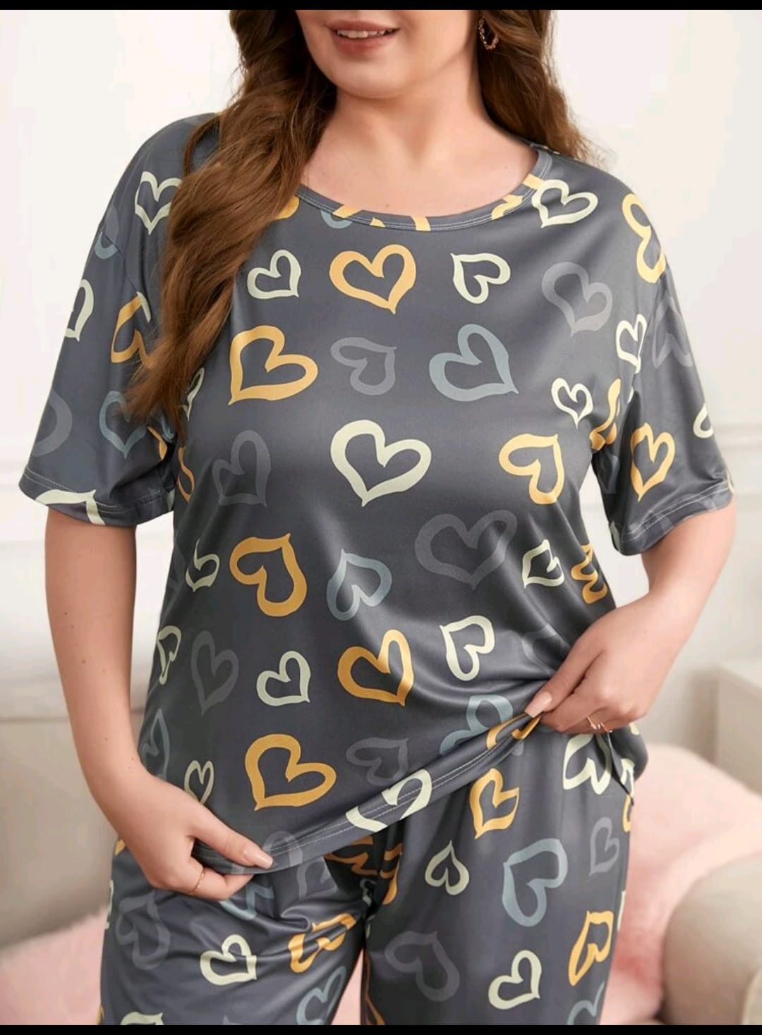 Multi Color Hearts on Gray Nightwear  ( PJ'S Night Dress )