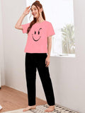 Smile Printed Pink Shirt With Black Trouser ( Half Sleeve