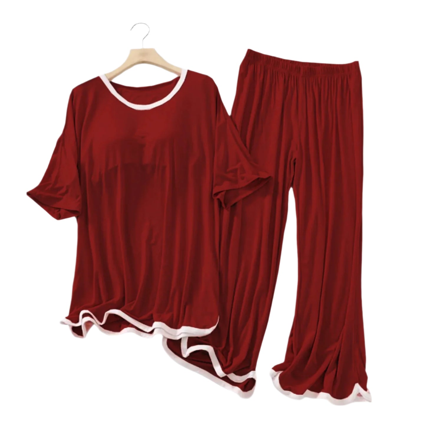 Plain Maroon With White Border Top & Palazzo