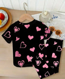 Pink Hearts Print Kids Night Suit
