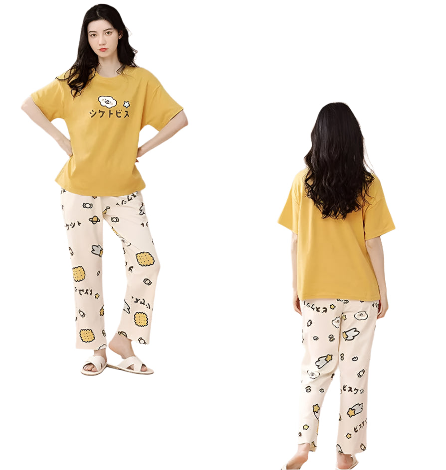 YELLOW EMOJI PRINTER  Nightwear ( PJ'S Night Dress )