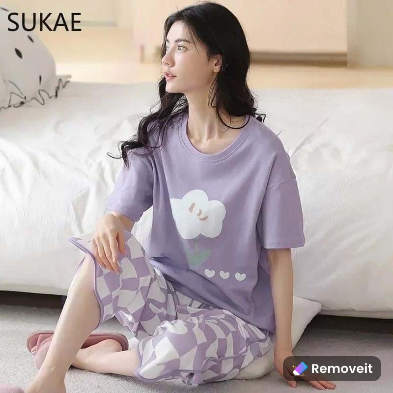 Purple Check Flowers Printed ( PJ'S Night Dress )