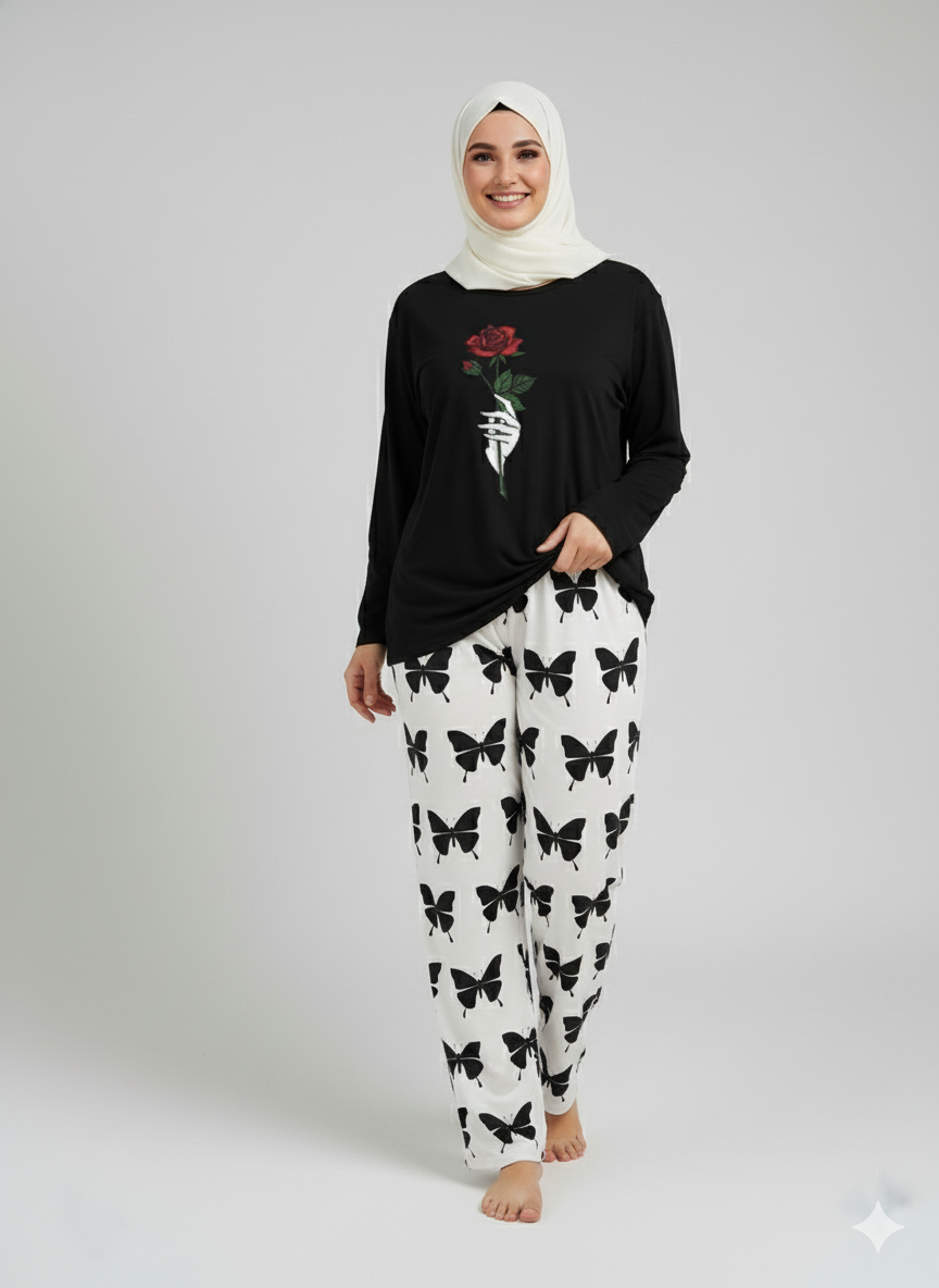 Rose Flower Printed sea green Shirt With butterfly Printed Trouser