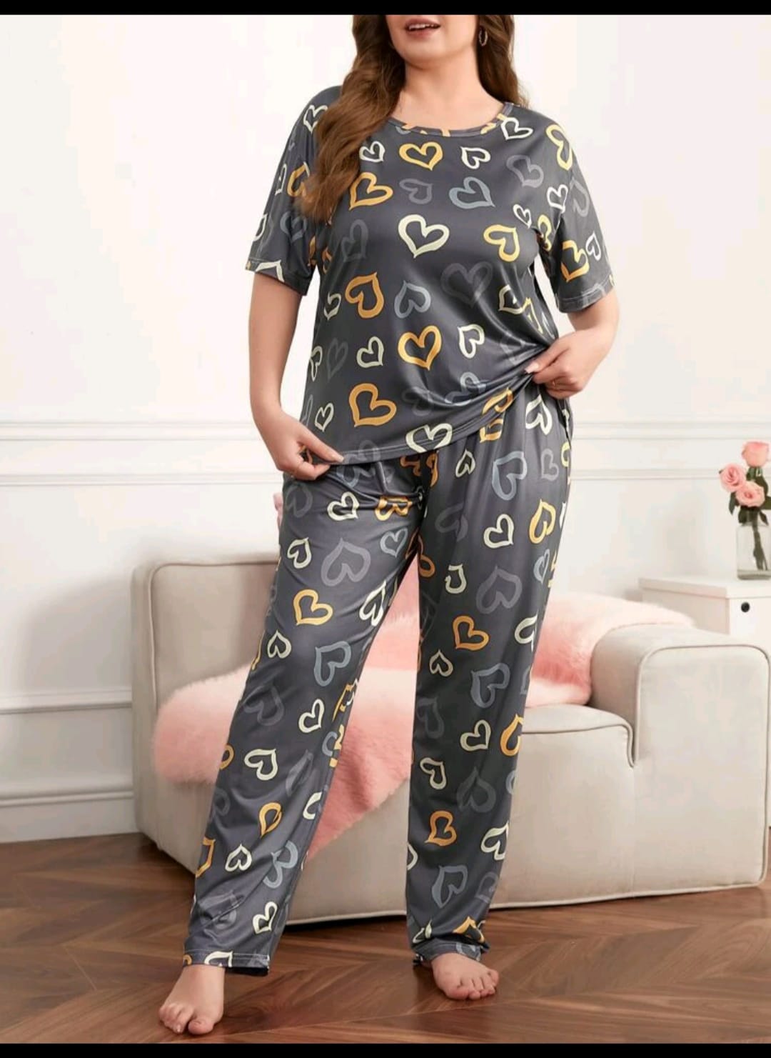 Multi Color Hearts on Gray Nightwear  ( PJ'S Night Dress )