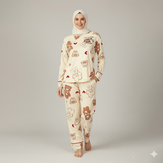 Multiple Bear printed ladies night suit fabric soft cotton jersey