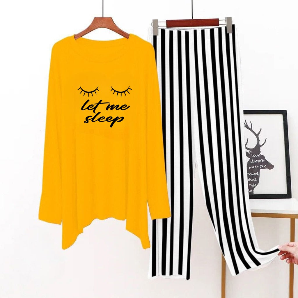 Yellow (let me sleep) Printed Shirt With Lining Trouser ( HALF SLEEVES )