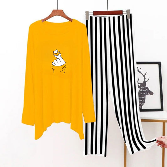 Yellow ( Finger Love) Printed Shirt With Lining Trouser ( HALF SLEEVES )