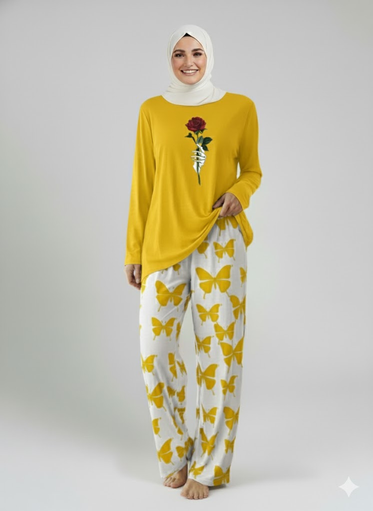 Rose Flower Printed Navy blue Shirt With butterfly Printed Trouser