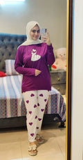 Finger Love  Printed Purple Shirt With Heart Printed Trouser