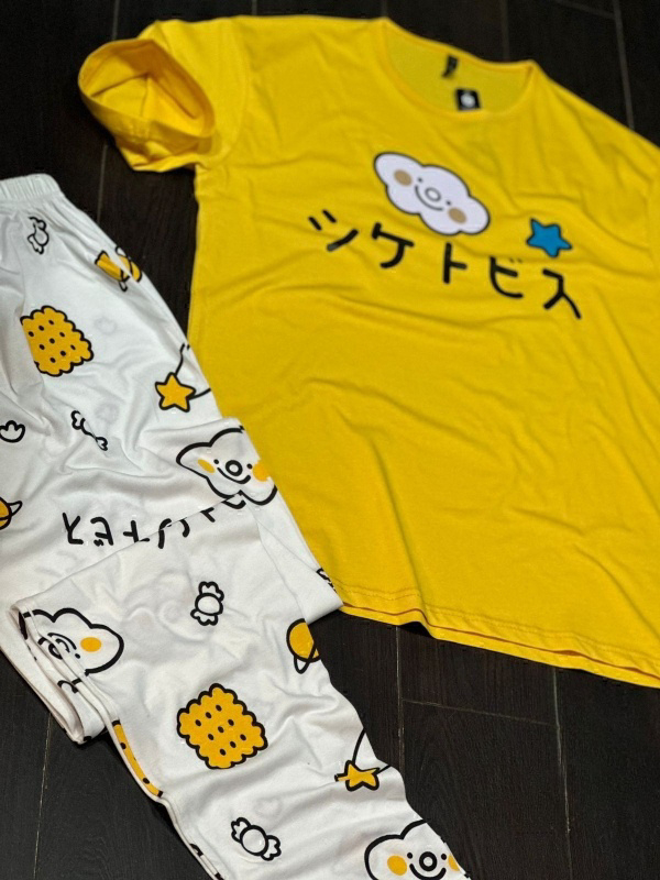 YELLOW EMOJI PRINTER  Nightwear ( PJ'S Night Dress )