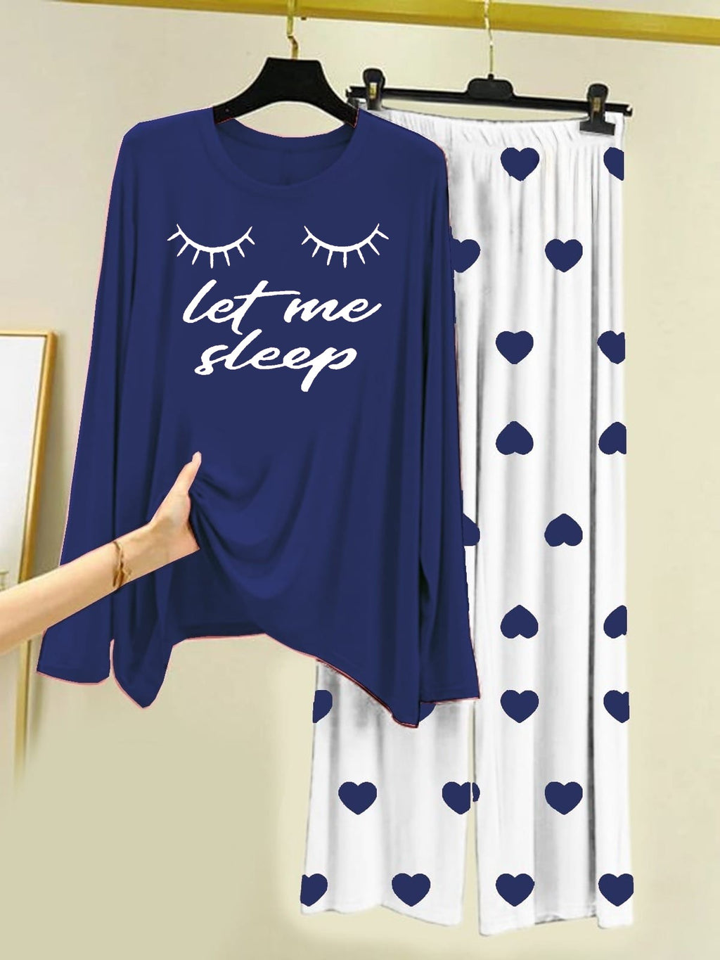Let me sleep Printer Navy Blue Shirt With Heart Printed Trouser