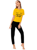 Yellow Let Me Sleep Printed half shirt with Black Trouser  Nightwear ( PJ'S Night Dress )