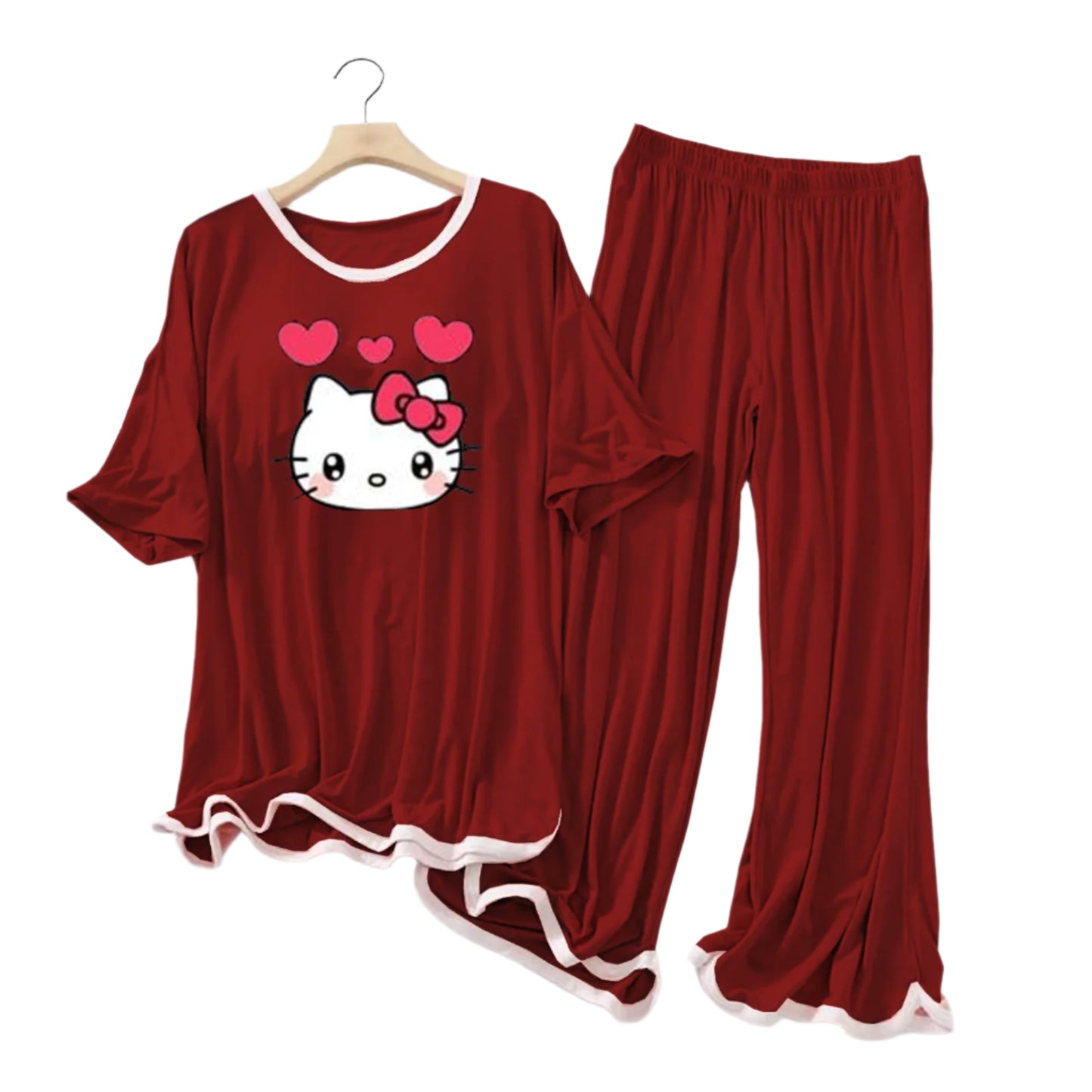 MAROON with White Border Kitty Printed Flapper Style Dress