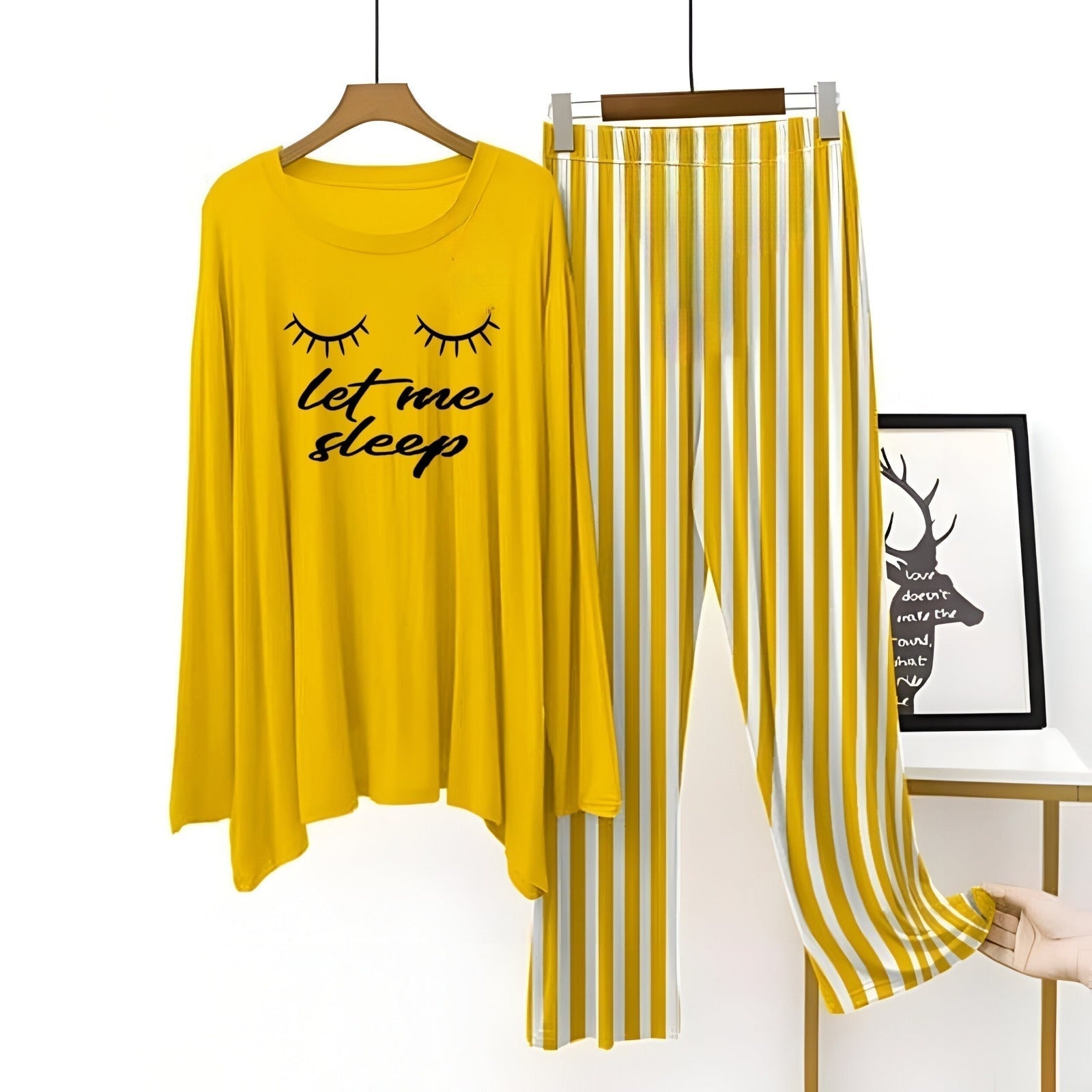 (let me sleep)Yellow Lining  Printed Nightwear ( Full Sleeve  )