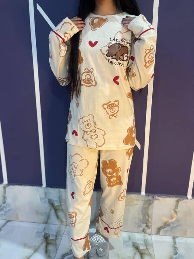 Multiple Bear printed ladies night suit fabric soft cotton jersey