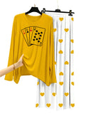 Playing Card Printed Yellow Shirt With Heart Printed Trouser