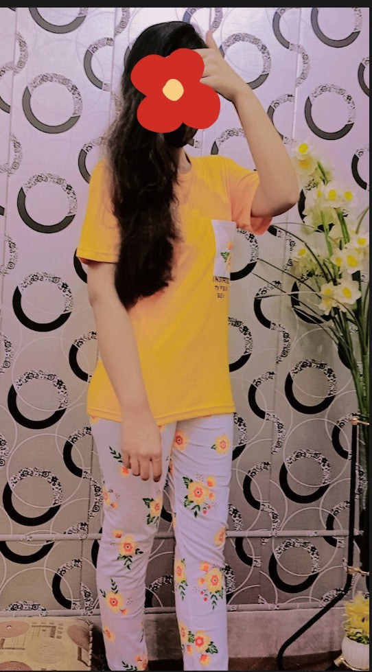 Yellow Flowers print   ( PJ'S Night Dress )