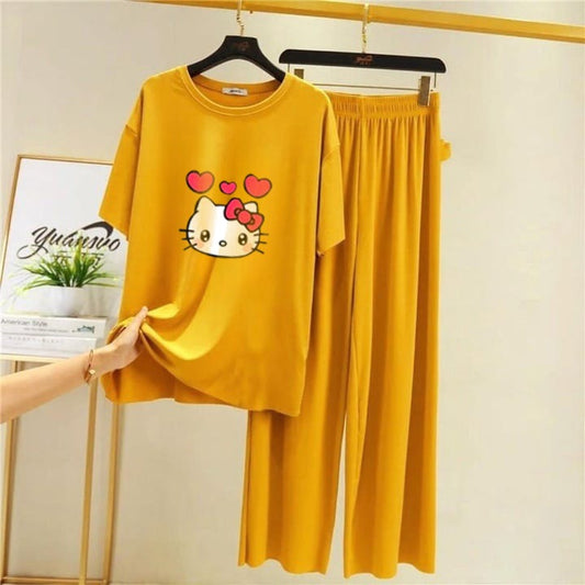 Yellow half SLEEVE Kitty Palazzo style night Dress