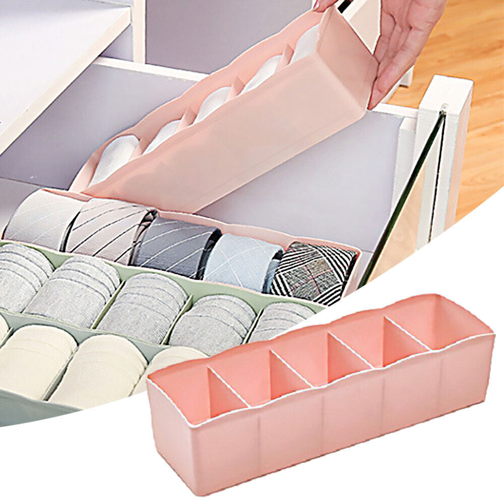 (Pack of 2) Plastic 5 Grids Storage Box Organizer Wardrobe Basket