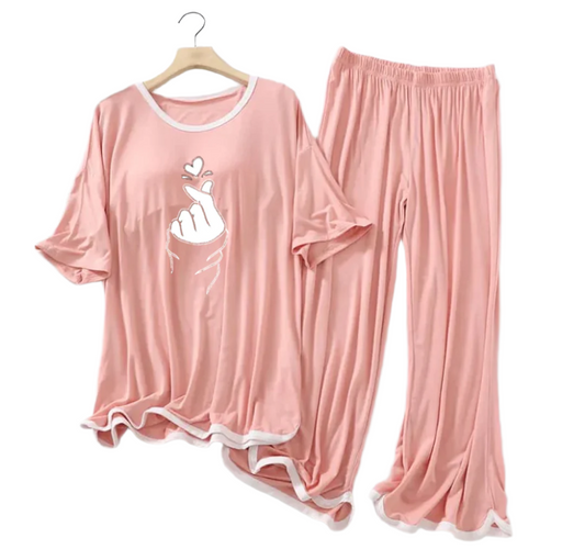 Peach Pink Finger Love Half Sleeves Plazzo PJ Set