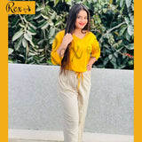 Plain Yellow V Neck with Skin Palazzo