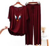 Maroon Daffy Duck V-Neck Women ( Shirt & Palazzo )