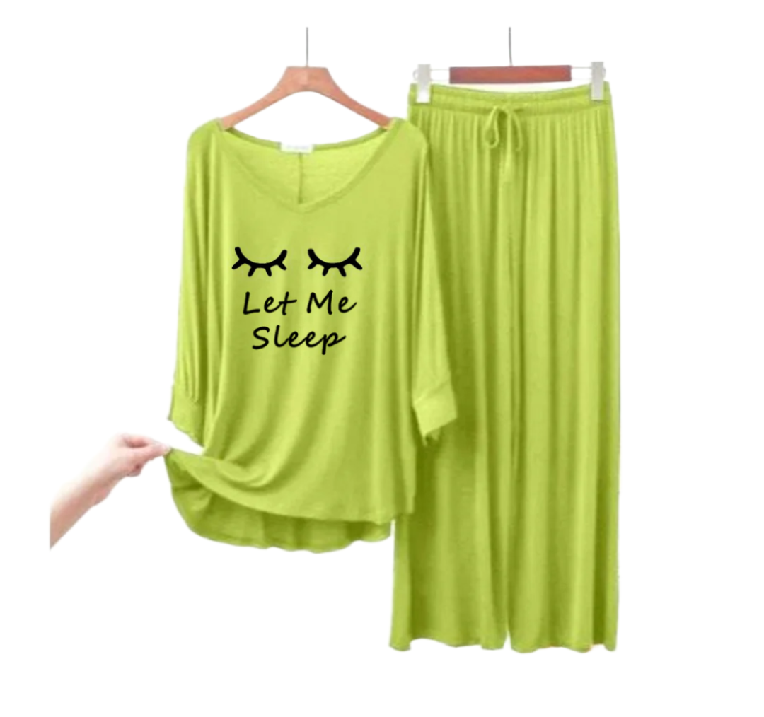 Lemon Green let me Sleep V-Neck Women Night Suit PJ Set